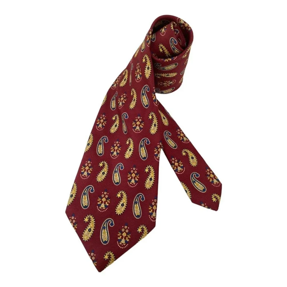 NINA RICCI Red Paisley Silk Tie Hand Made In France 59-